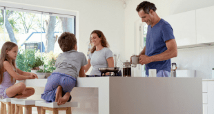 Tidy kitchen with young kids