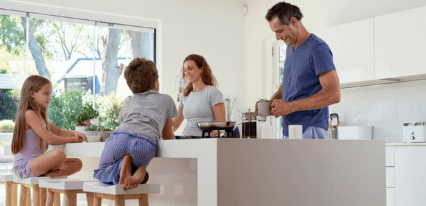 Tidy kitchen with young kids