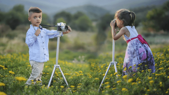 Kids learning outdoor photography