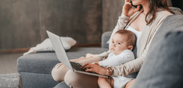 Mom working with baby