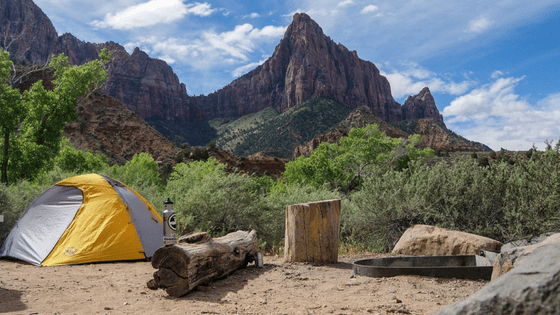 Camping site by mountain