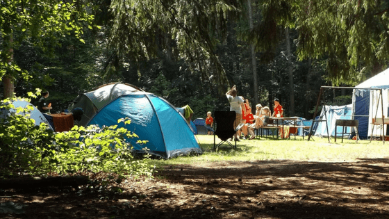 Families camping tents