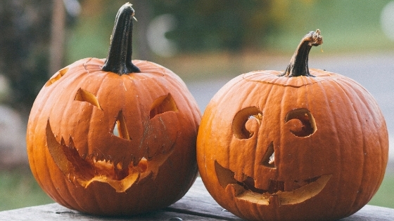 Two Halloween Carved Pumpkins