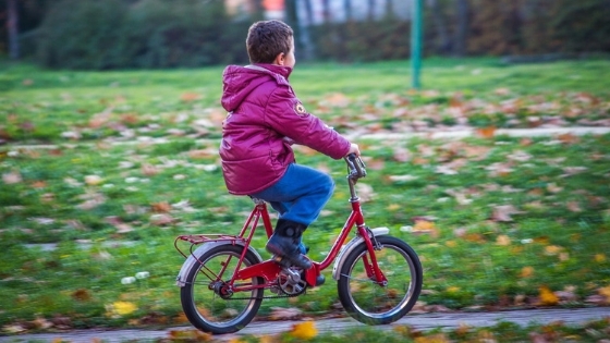 Kid boy riding bicycle