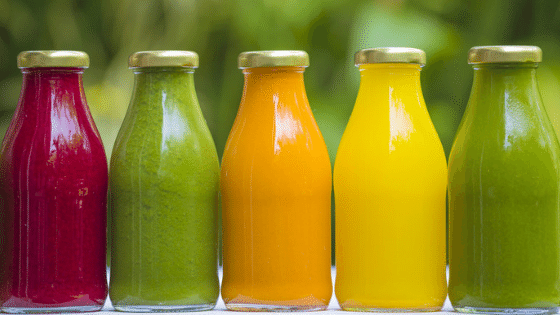 Colourful bottles of juice