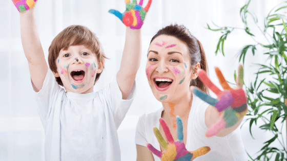 Mother and son painted hands