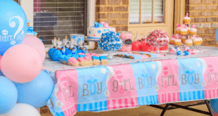 Table at gender reveal party