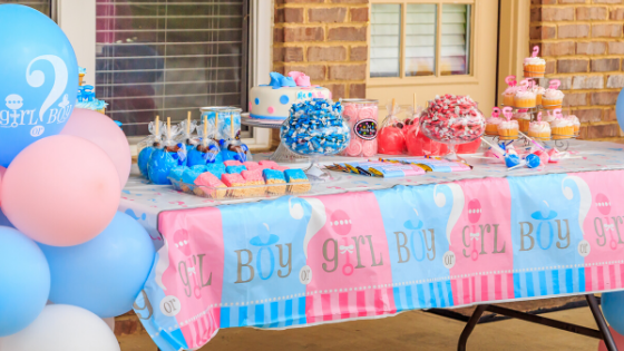 Table at gender reveal party