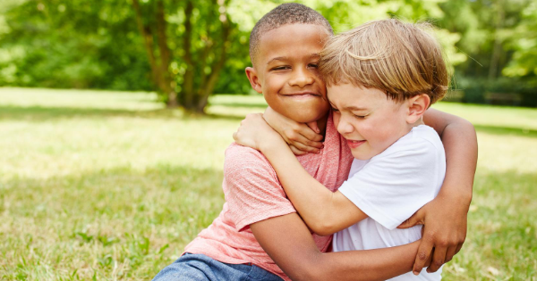 Boys hugging