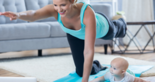 Mom exercising with baby yoga
