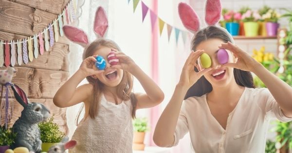 Mother and daughter Easter fun
