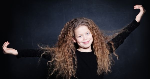Girl with long curly hair