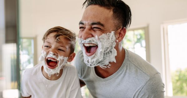 Father son bathroom fun