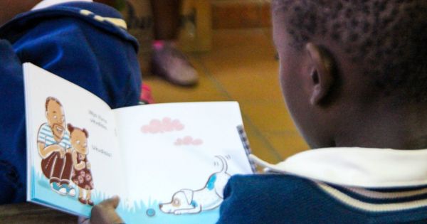 Boy reading book