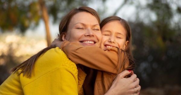 Mother and child embracing